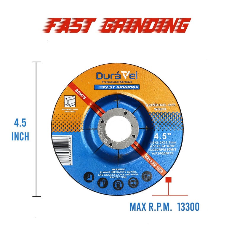Duravel Fast Grinding Wheel - 4.5" Aluminum Oxide Grinding Disc for Metal & Stainless Steel - Image 3